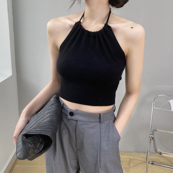 韓国ファッション SELCA-嘉織の夏のニットは首のサスペンダーのドーパミンを掛けてデザイン感の袖なしの紐の上着の女性の8T8092を着ます。-2024ss-184-01