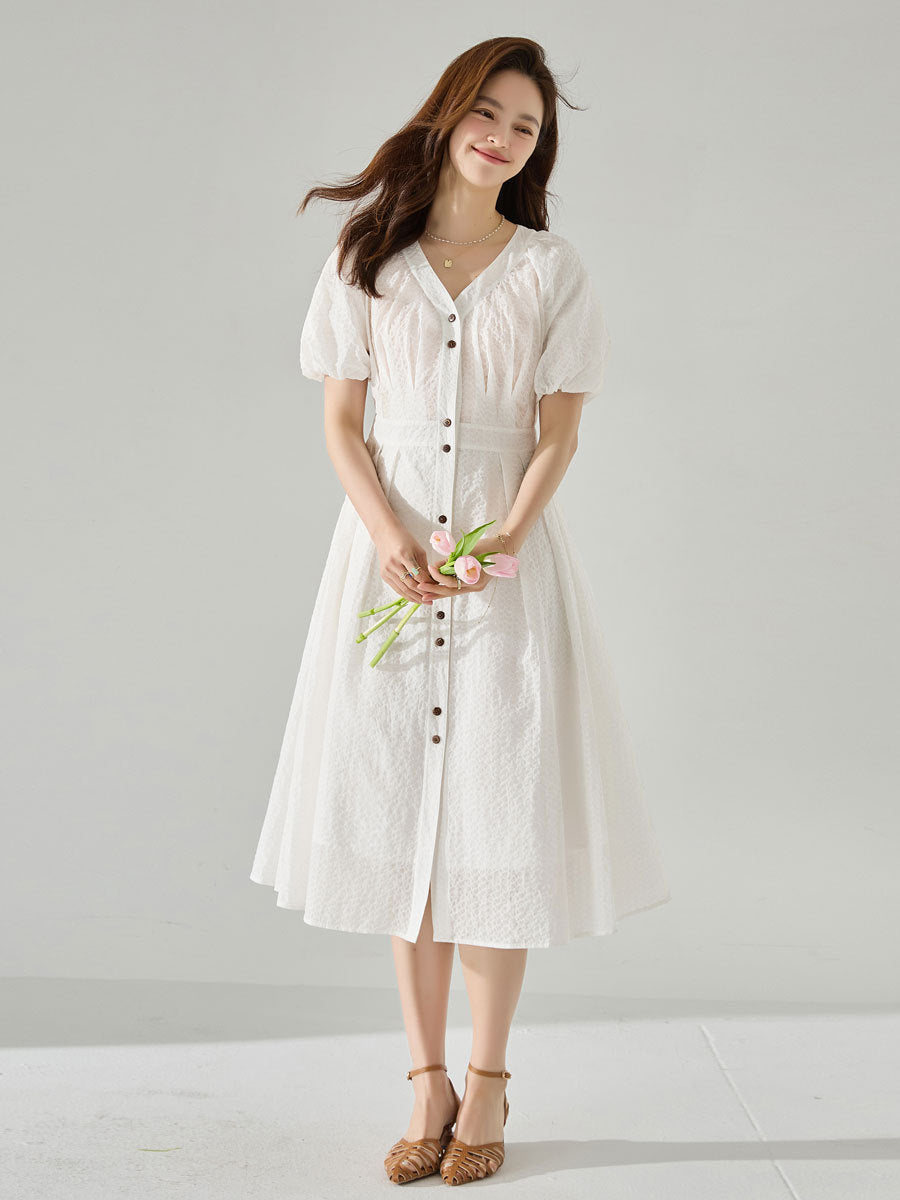 韓国ファッション SELCA-パフスリーブプリーツワンピース-2024ss-134-04