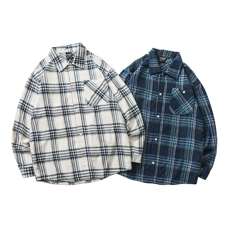 韓国ファッション SELCA-Loose plaid retro long sleeve shirt-mselca2024ss-022-03
