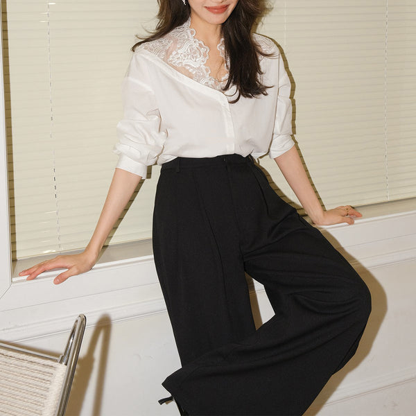 韓国ファッション SELCA-フレンチレースホワイトシャツ-2024ss-0033-01