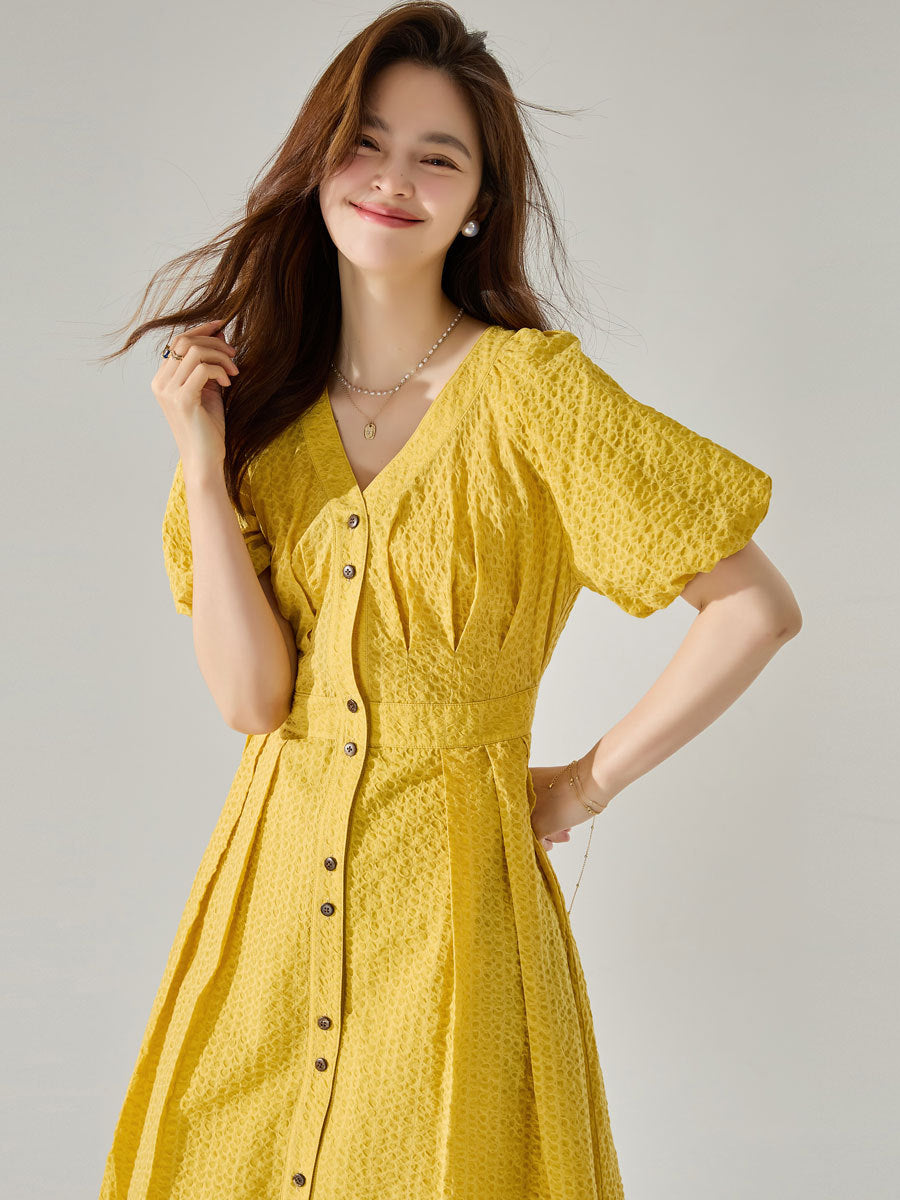 韓国ファッション SELCA-パフスリーブプリーツワンピース-2024ss-134-05