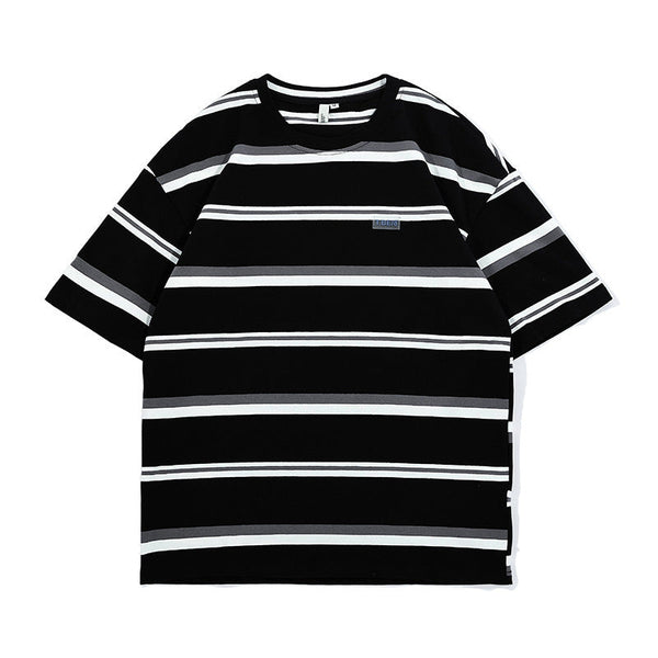 韓国ファッション SELCA-FORN3 2024夏新作ユニセックスオールマッチクラシックカジュアル半袖Tシャツメンズトレンディストライプラウンドネックトップ-mselca2024ss-0131-03