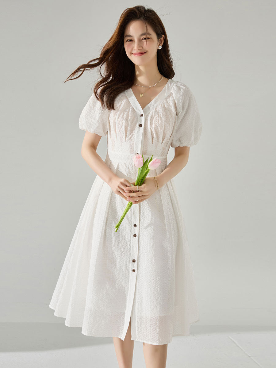 韓国ファッション SELCA-パフスリーブプリーツワンピース-2024ss-134-03