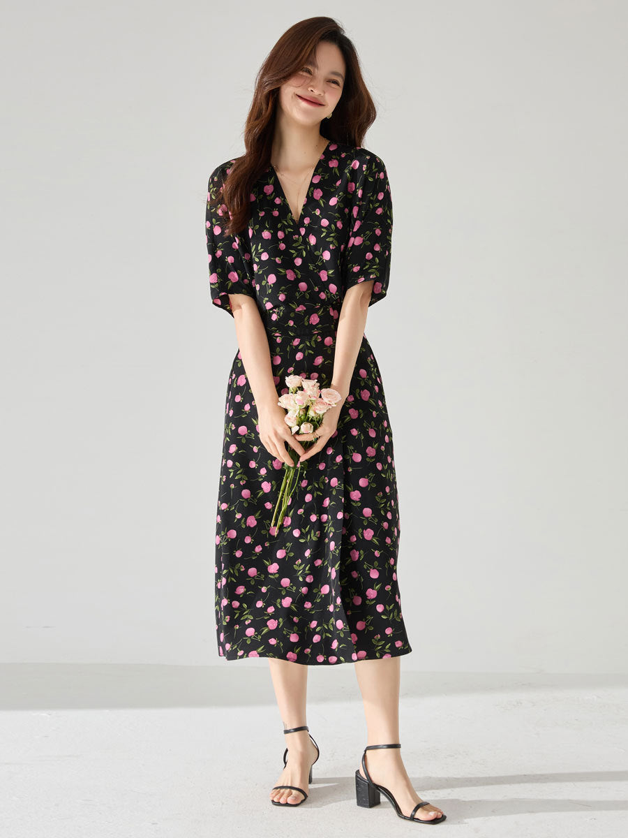 韓国ファッション SELCA-フラワーブラックワンピース-2024ss-111-02