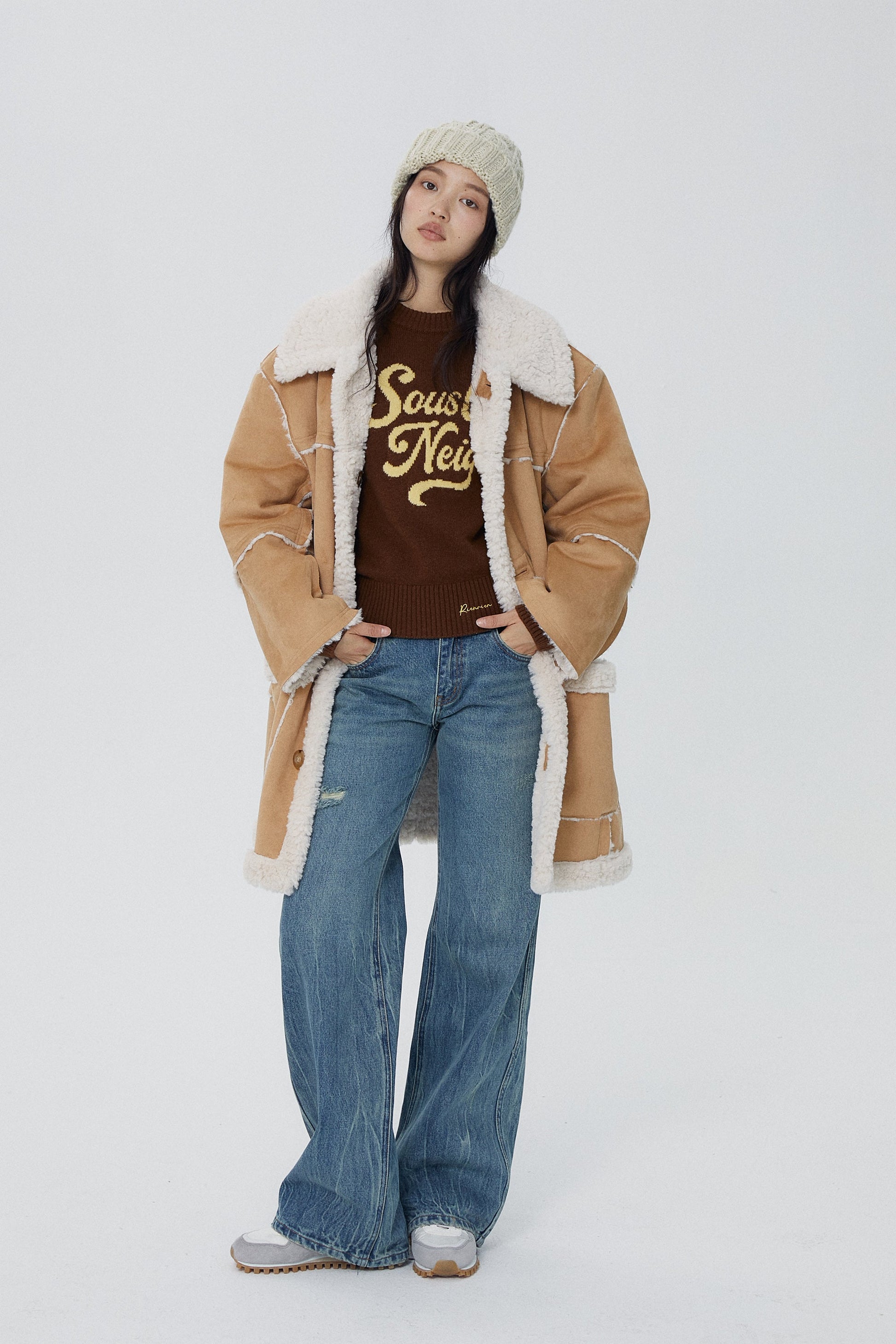 韓国ファッション SELCA-リバーシブルロングボアコート-2023aw-ou52-011
