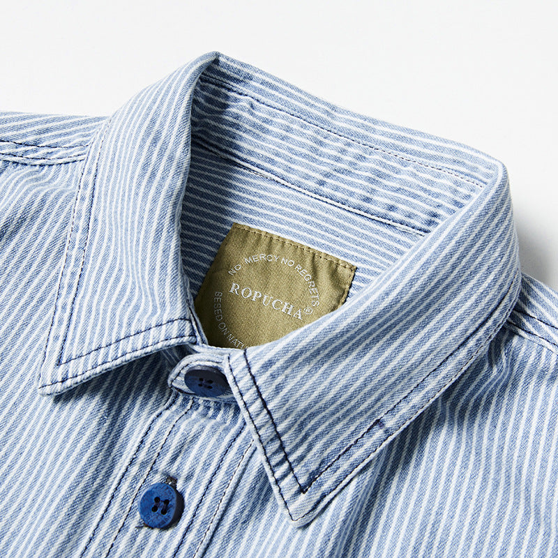 韓国ファッション SELCA-multi-pocket blue striped shirt-mselca2024ss-013-02