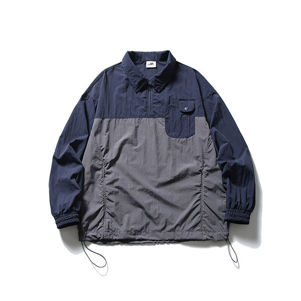 韓国ファッション SELCA-Patchwork Half Pocket Decoration Lapel Sweatshirt-mselca2024ss-091-01