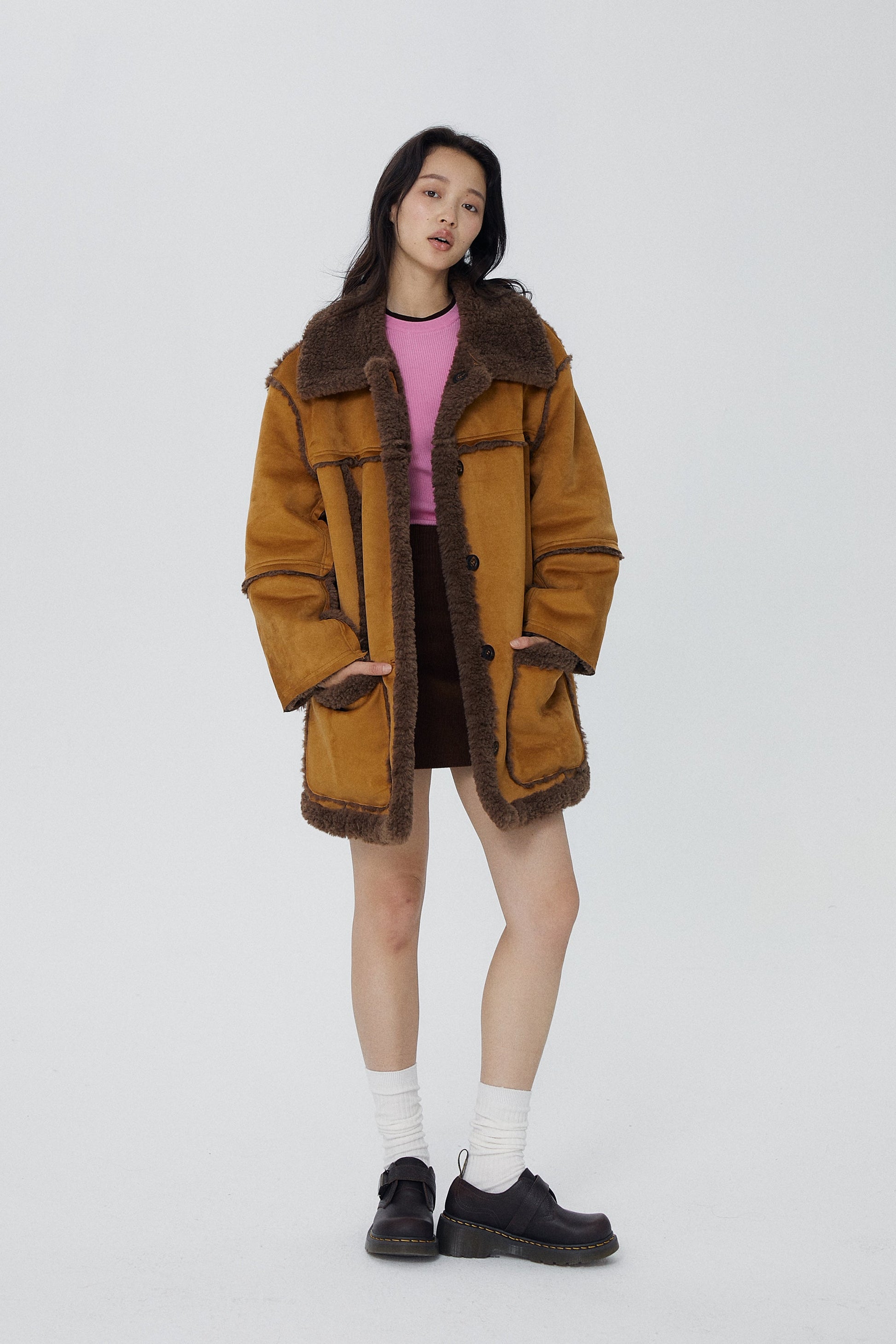 韓国ファッション SELCA-リバーシブルロングボアコート-2023aw-ou52-015