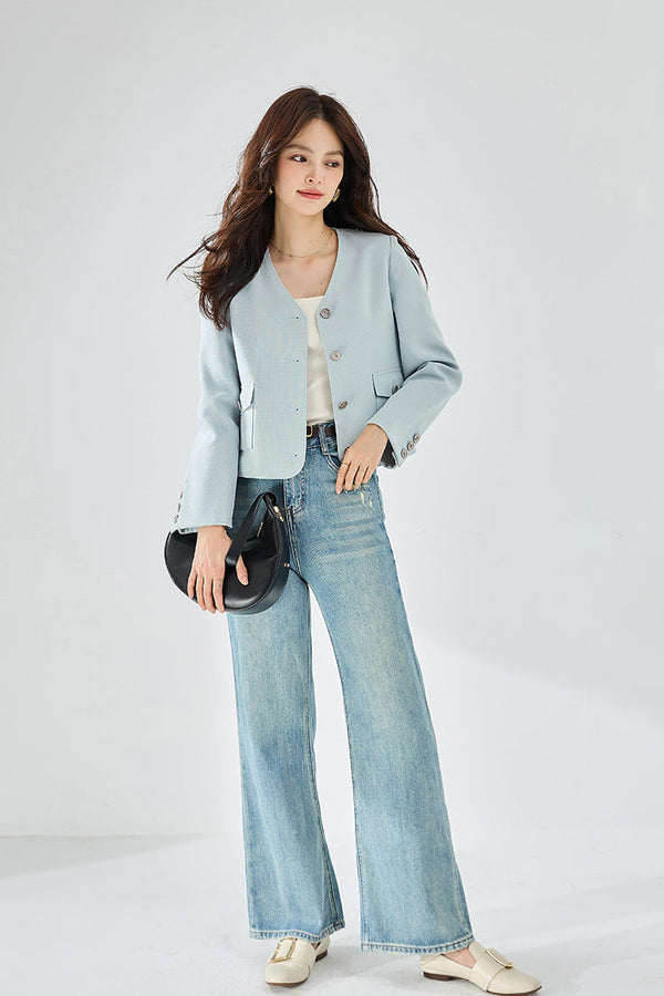 韓国ファッション SELCA-Vネックショートジャケット-2024ss-ou1-01