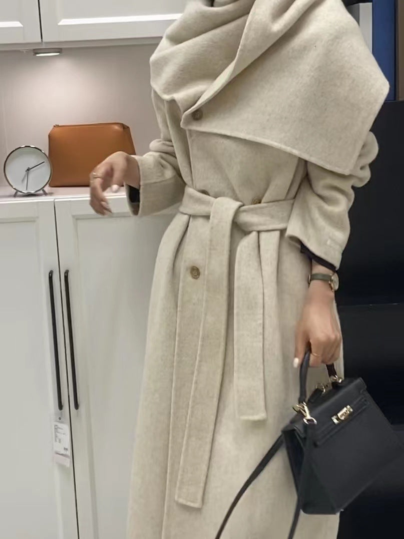 韓国ファッション SELCA-スカーフ風ダブルボタンロングコート-2023aw-ou44-010