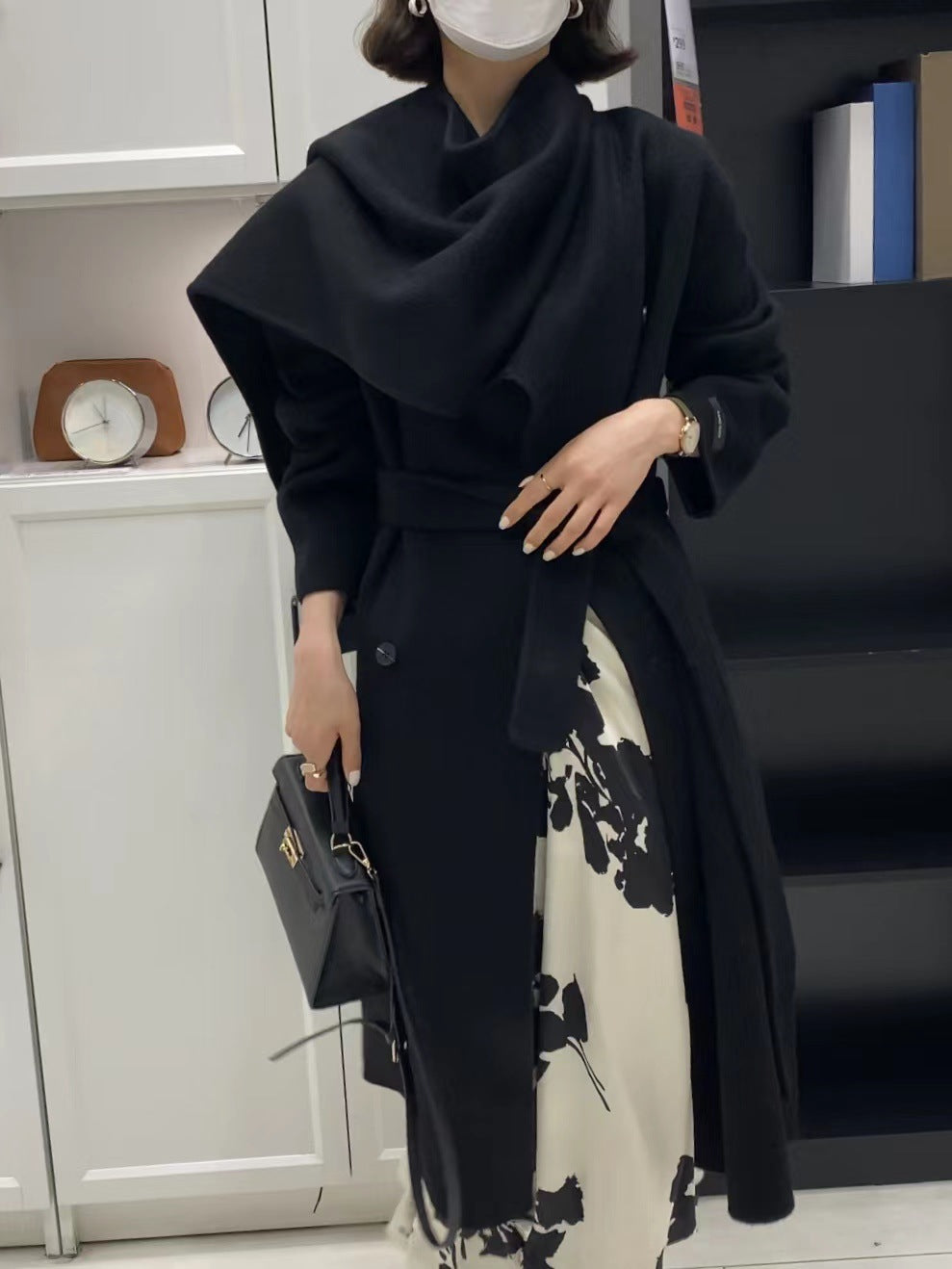 韓国ファッション SELCA-スカーフ風ダブルボタンロングコート-2023aw-ou44-031