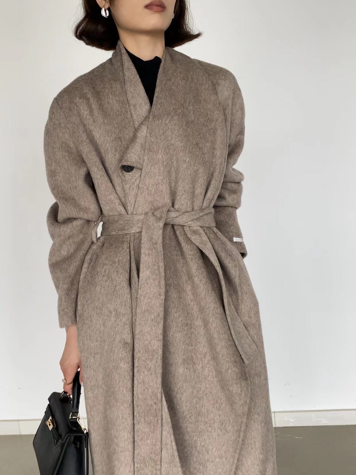 韓国ファッション SELCA-スカーフ風ダブルボタンロングコート-2023aw-ou44-020