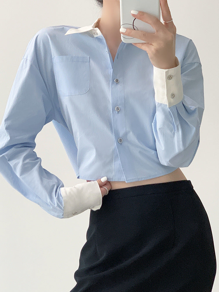 韓国ファッション SELCA-ブルーバイカラーショートシャツ-2023aw-tp14-01