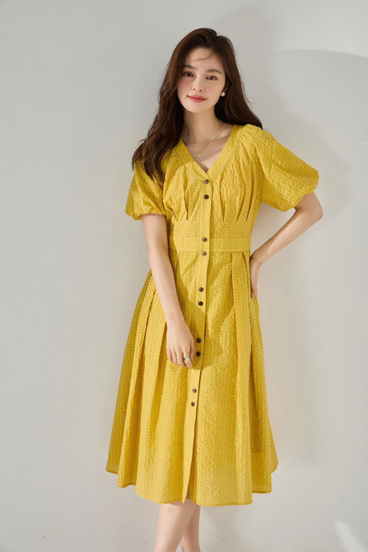 韓国ファッション SELCA-パフスリーブプリーツワンピース-2024ss-134-012