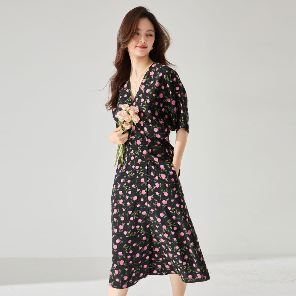 韓国ファッション SELCA-フラワーブラックワンピース-2024ss-111-05
