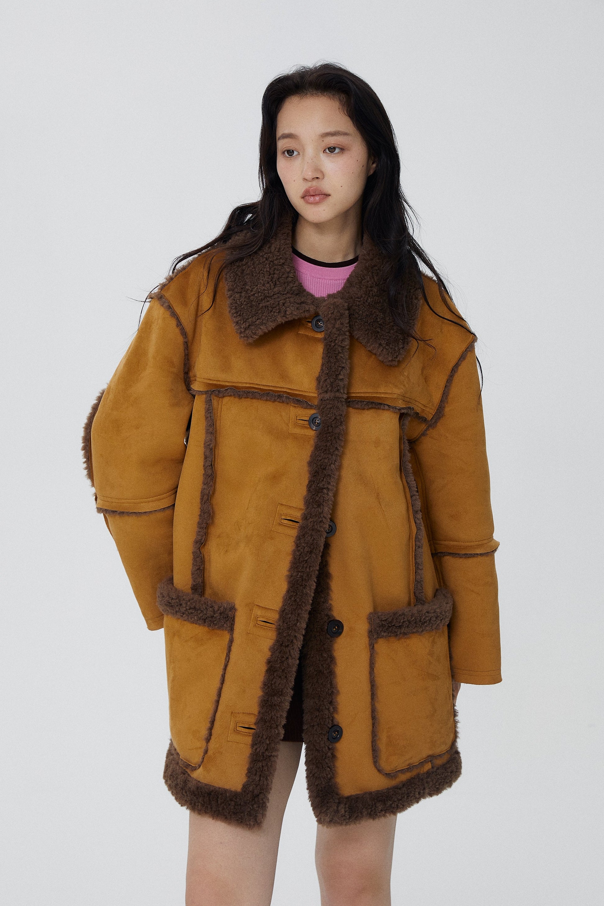 韓国ファッション SELCA-リバーシブルロングボアコート-2023aw-ou52-022