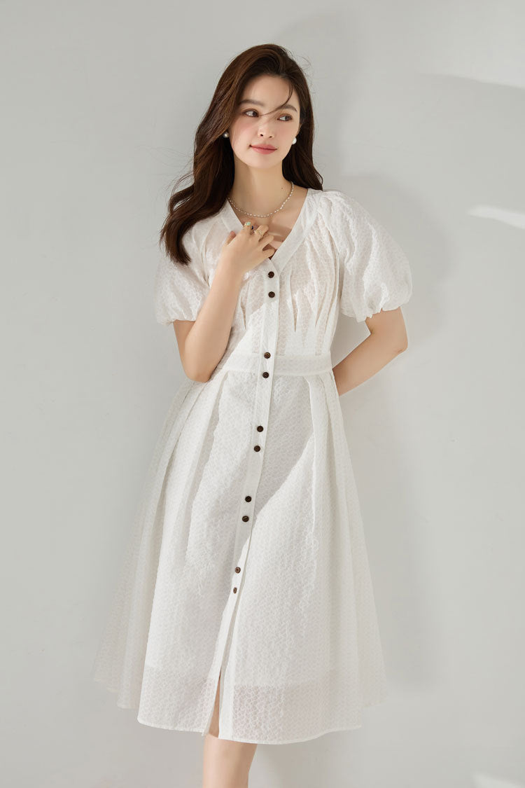 韓国ファッション SELCA-パフスリーブプリーツワンピース-2024ss-134-08