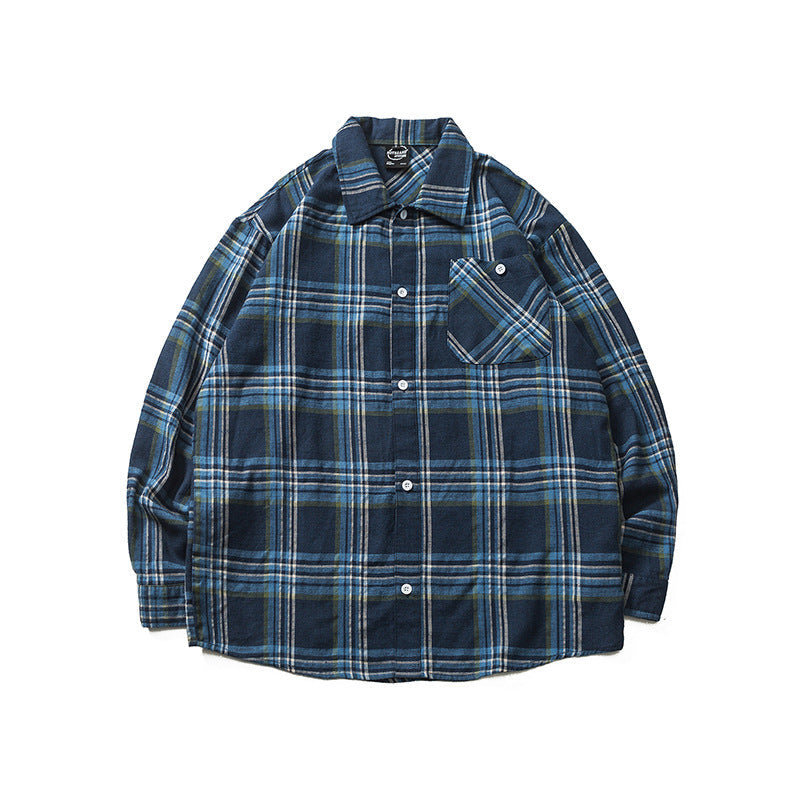 韓国ファッション SELCA-Loose plaid retro long sleeve shirt-mselca2024ss-022-01
