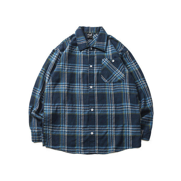 韓国ファッション SELCA-Loose plaid retro long sleeve shirt-mselca2024ss-022-01