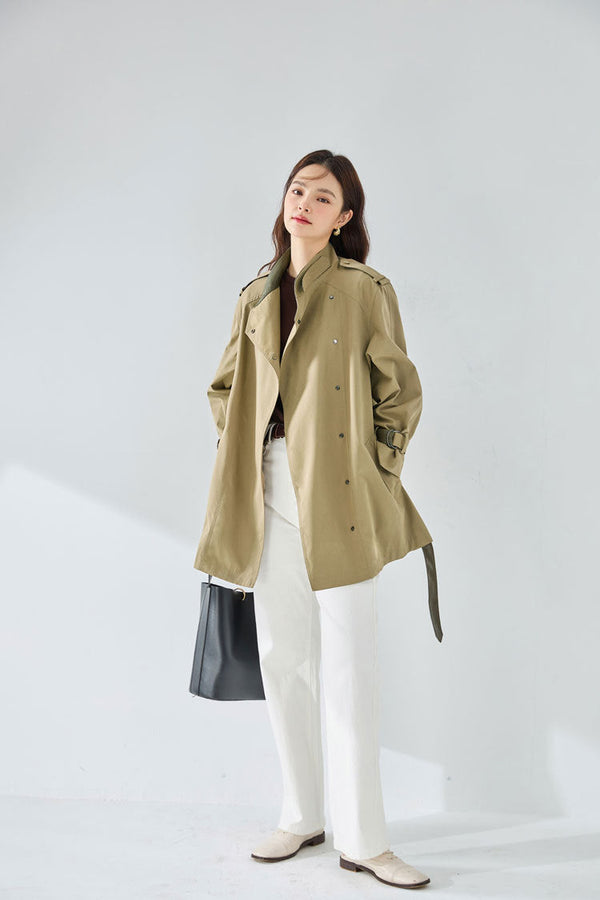 韓国ファッション SELCA-スタンドカラーショートトレンチコート-2024ss-ou8-01