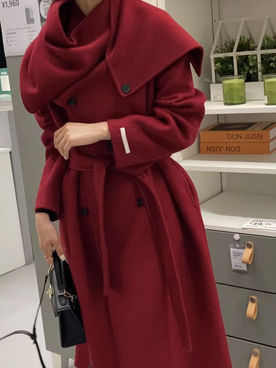 韓国ファッション SELCA-スカーフ風ダブルボタンロングコート-2023aw-ou44-018