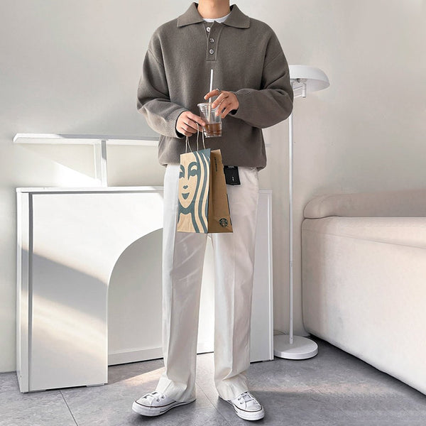 韓国ファッション SELCA-Casual long -sleeved knit polo shirt-mselca2023aw114-01