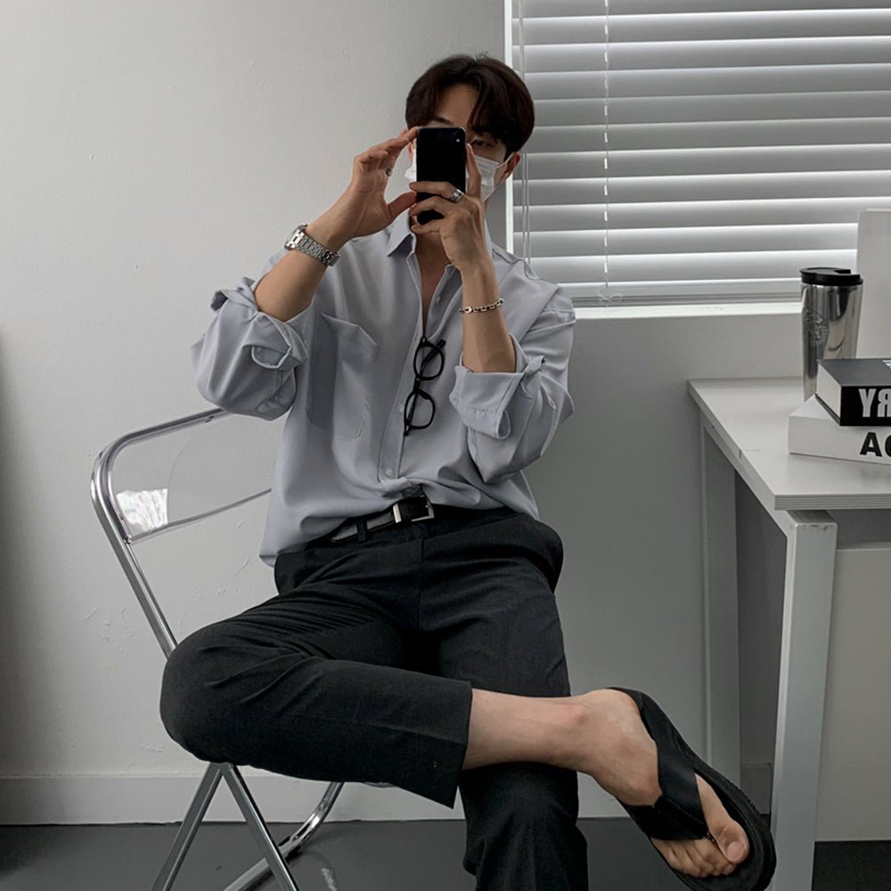 韓国ファッション SELCA-Casual plain shirt-mselca2023aw121-06