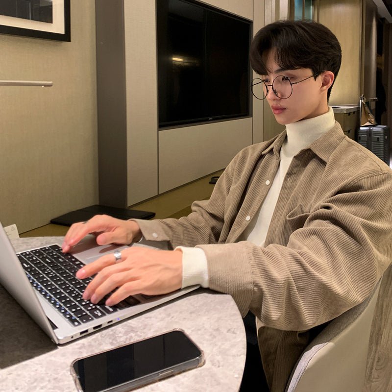 韓国ファッション SELCA-corduroy casual long-sleeved shirt-mselca2023aw197-02