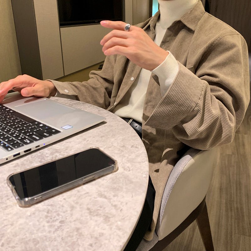韓国ファッション SELCA-corduroy casual long-sleeved shirt-mselca2023aw197-03