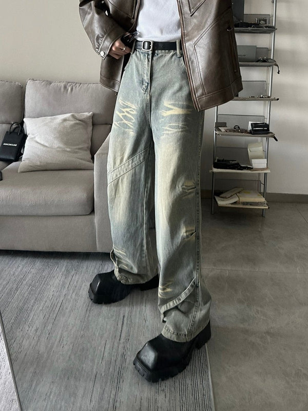 韓国ファッション SELCA-Design Straight Wide Denim Pants-mselca2023aw265-01