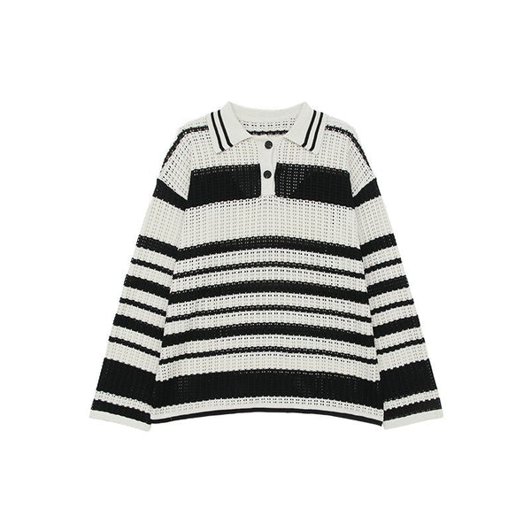 韓国ファッション SELCA-Long sleeve knit border polo shirt-mselca2023aw477-01