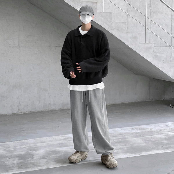 韓国ファッション SELCA-long-sleeved polo knit shirt-mselca2023aw484-01
