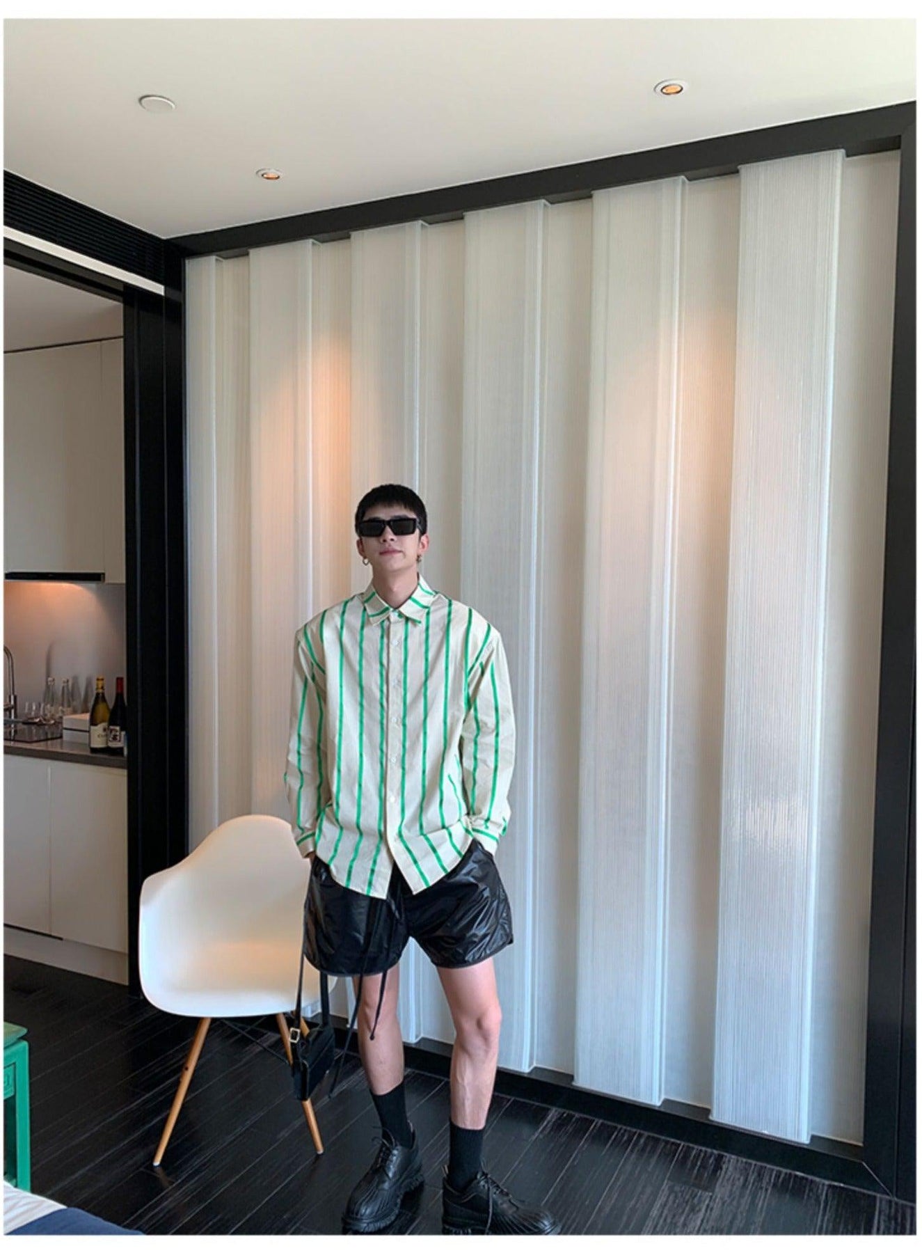 韓国ファッション SELCA-Loose Striped Shirt-mselca2023aw505-05