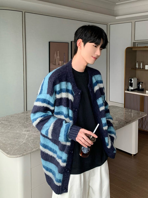 韓国ファッション SELCA-Border pattern knit cardigan-mselca2023aw61-01