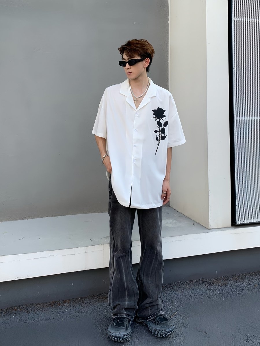 韓国ファッション SELCA-Rose print V -neck shirt-mselca2023aw666-04