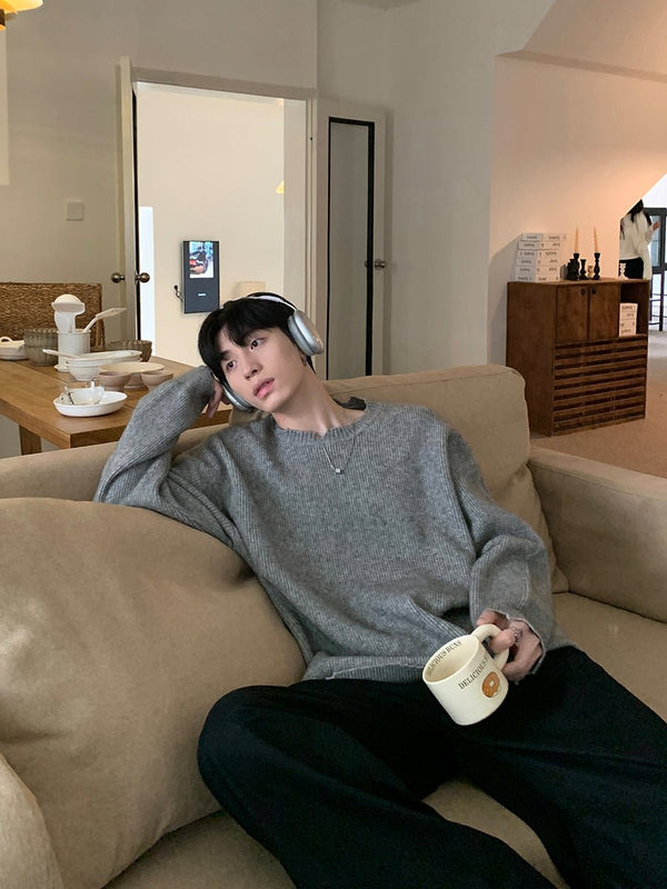 韓国ファッション SELCA-Round neck a solid knit sweater-mselca2023aw667-01