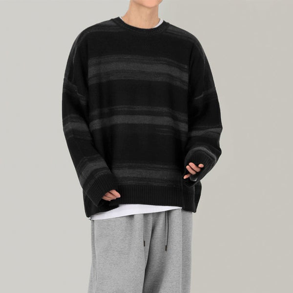 韓国ファッション SELCA-Round neck border knit sweater-mselca2023aw670-01