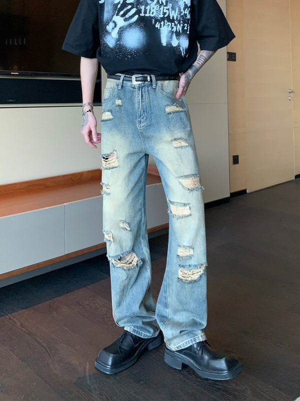 韓国ファッション SELCA-Straight damage denim pants-mselca2023aw829-01