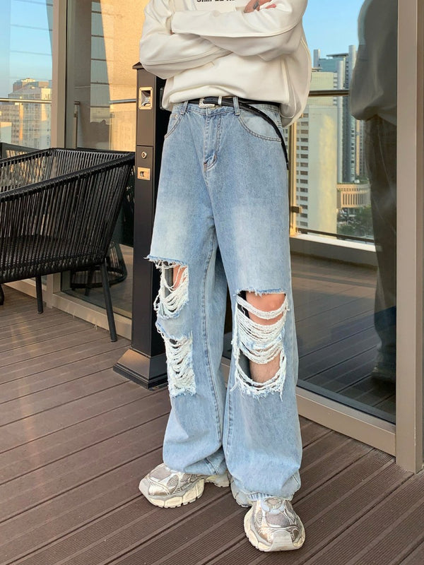 韓国ファッション SELCA-Street Wide Damage Jeans-mselca2023aw882-01