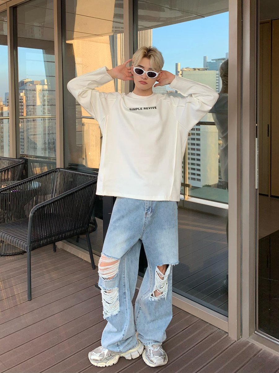 韓国ファッション SELCA-Street Wide Damage Jeans-mselca2023aw882-02