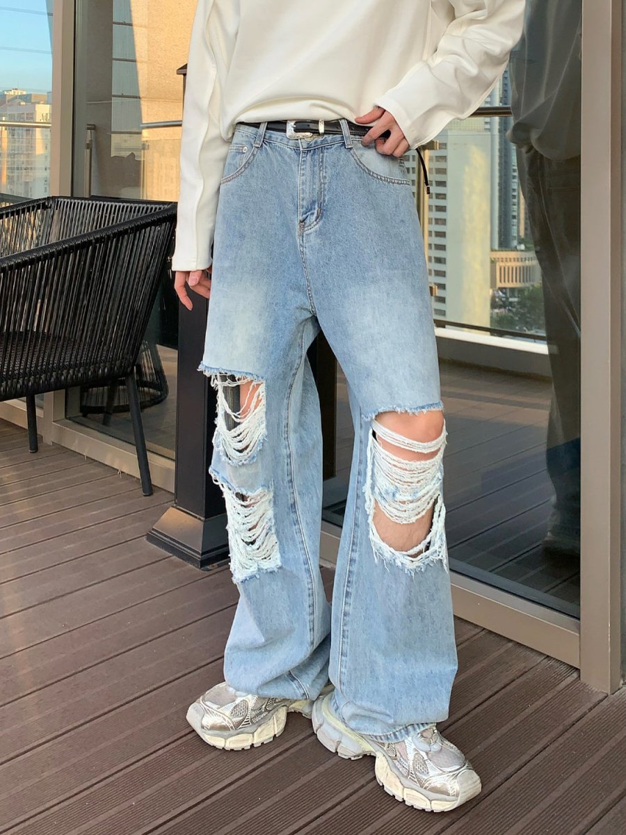 韓国ファッション SELCA-Street Wide Damage Jeans-mselca2023aw882-03