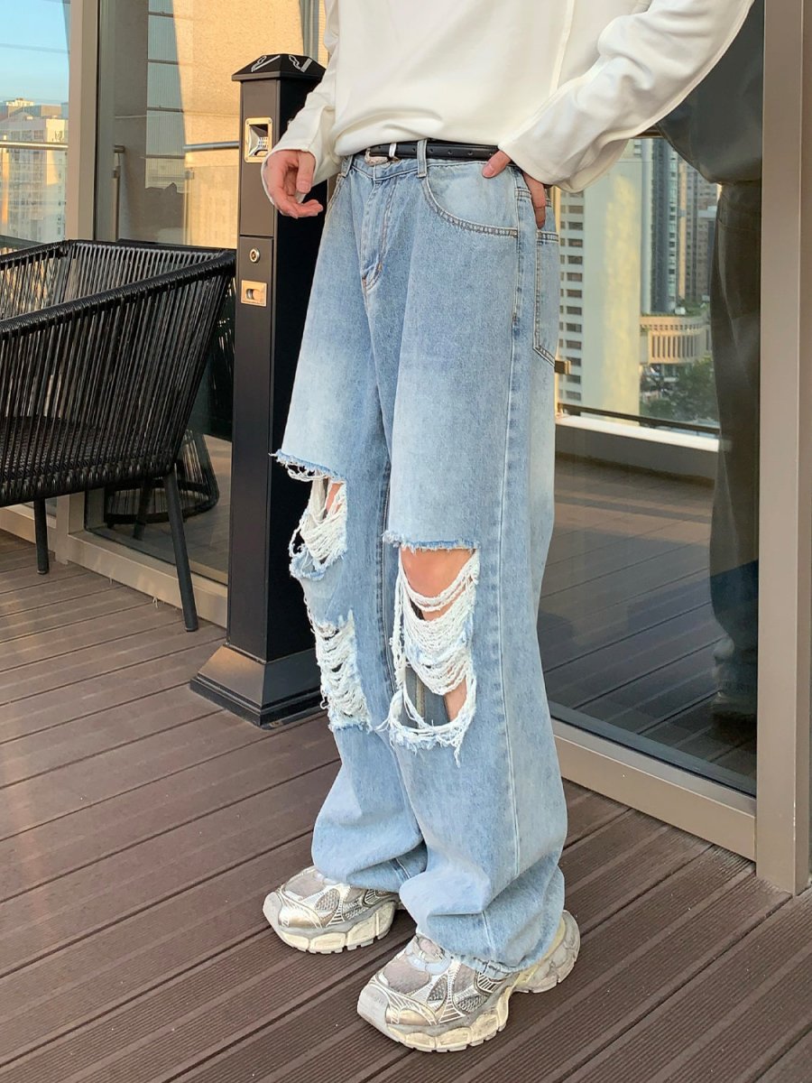 韓国ファッション SELCA-Street Wide Damage Jeans-mselca2023aw882-04