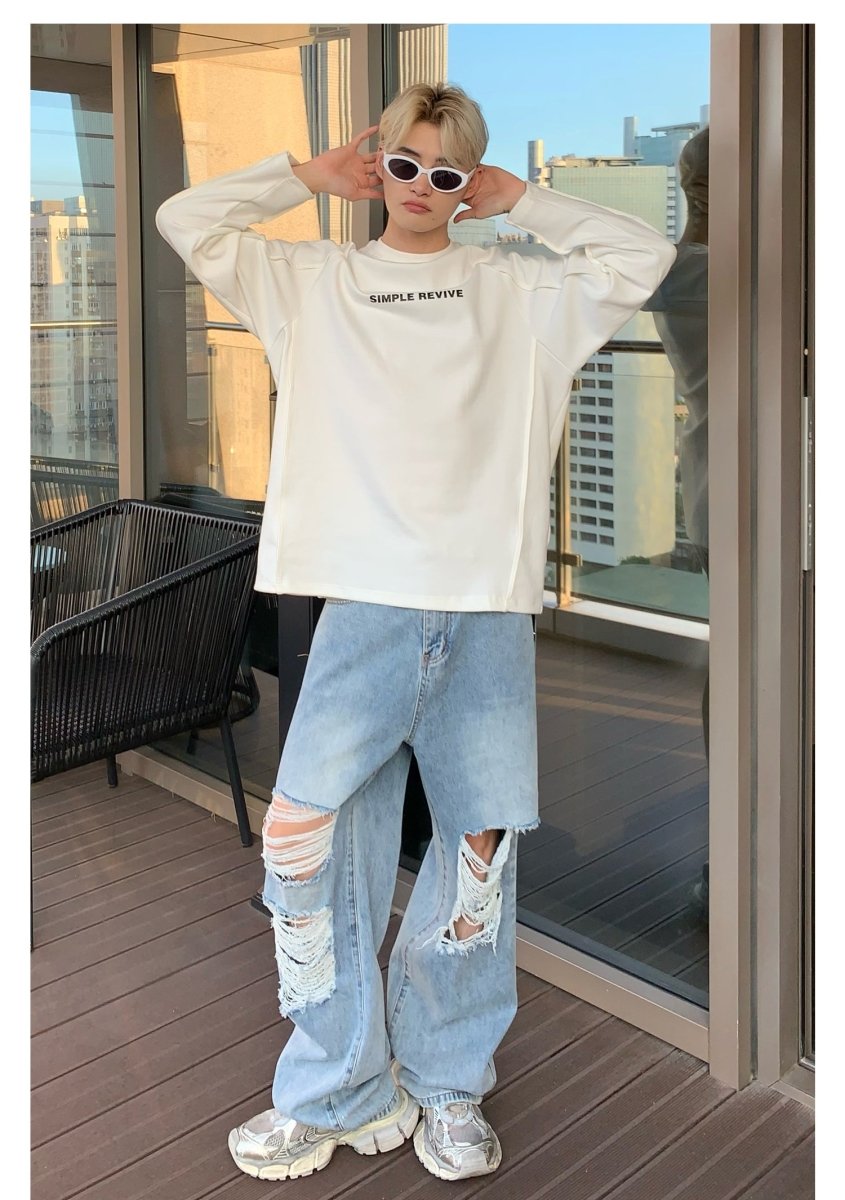 韓国ファッション SELCA-Street Wide Damage Jeans-mselca2023aw882-05