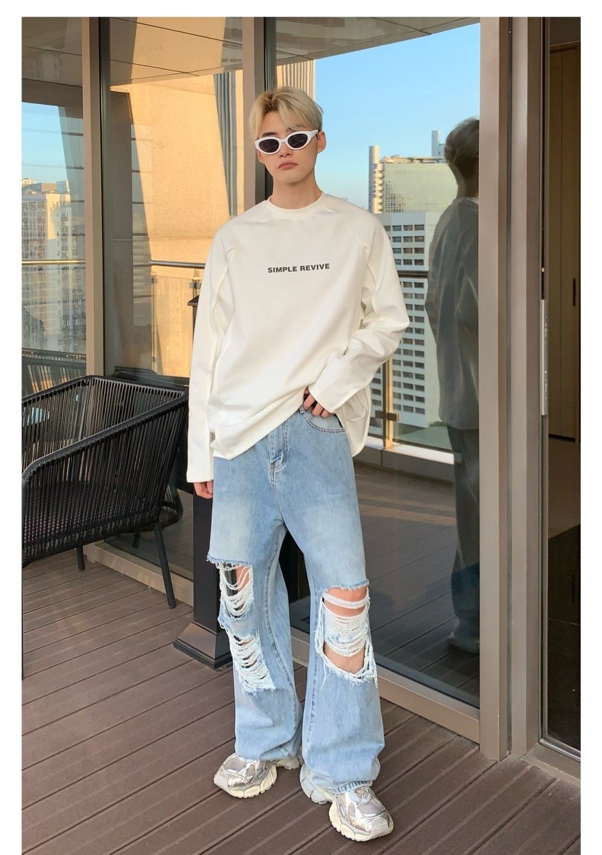 韓国ファッション SELCA-Street Wide Damage Jeans-mselca2023aw882-06