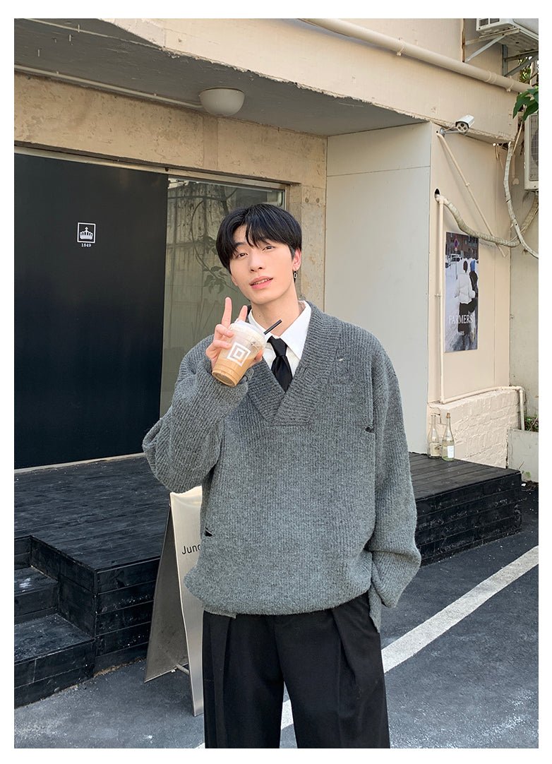 韓国ファッション SELCA-V Front Damage Knit-mselca2023aw947-05