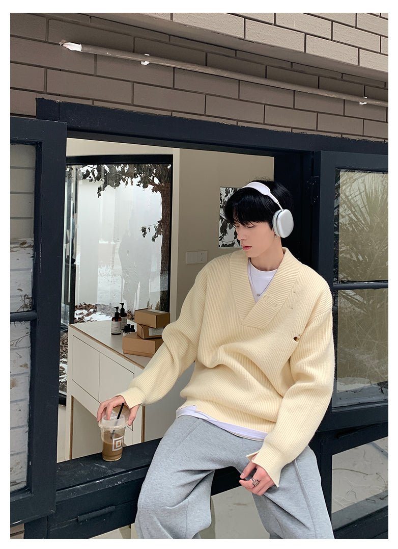 韓国ファッション SELCA-V Front Damage Knit-mselca2023aw947-09