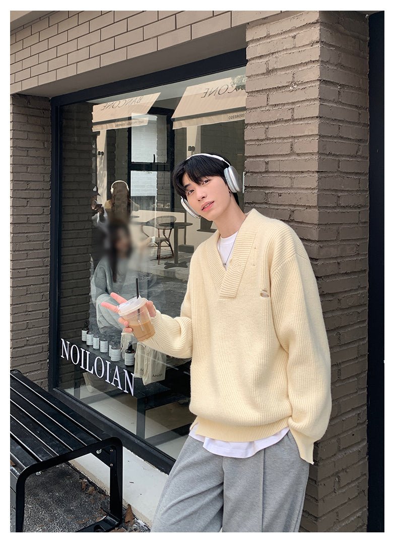 韓国ファッション SELCA-V Front Damage Knit-mselca2023aw947-010