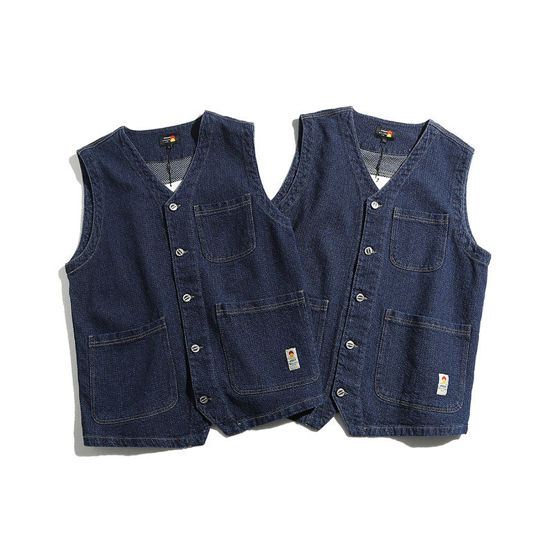 韓国ファッション SELCA-denim stitch vest-mselca2024ss-110-05