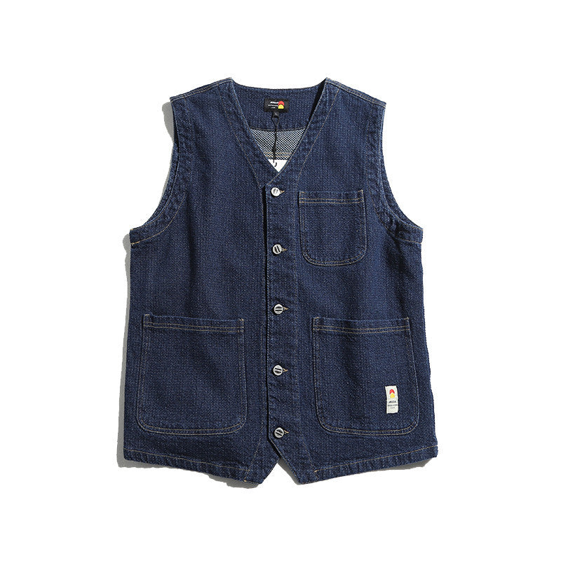 韓国ファッション SELCA-denim stitch vest-mselca2024ss-110-01