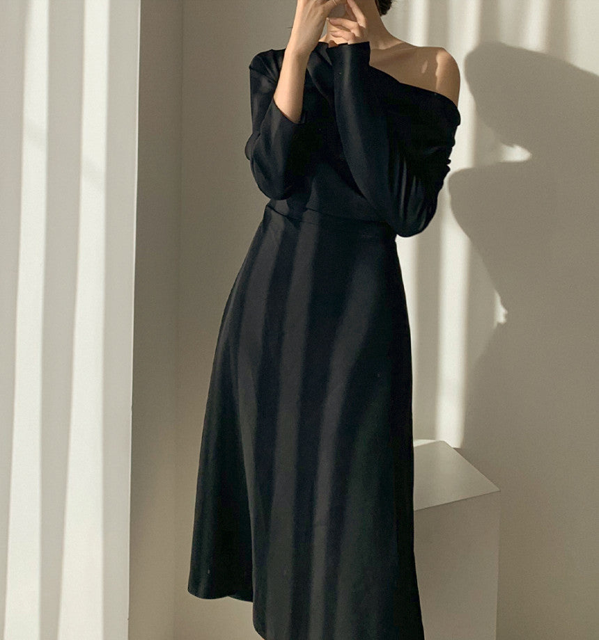 韓国ファッション SELCA-オフショルダーシンプルワンピース-2023ss-op40-01